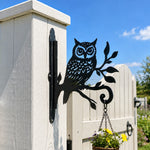Owl branch metal hanging basket bracket mounted on outdoor wall for plant decoration