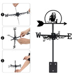 Owl on branch metal weather vane with directional arrows and mounting rod, outdoor roof and garden decoration