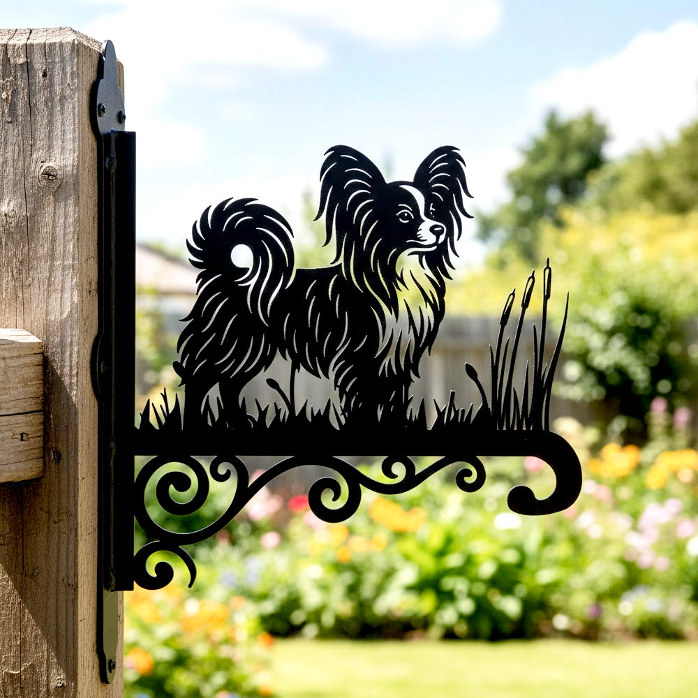 Papillon metal hanging basket bracket mounted on outdoor wall for plant decoration