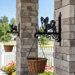 Papillon metal hanging basket bracket mounted on outdoor wall for plant decoration