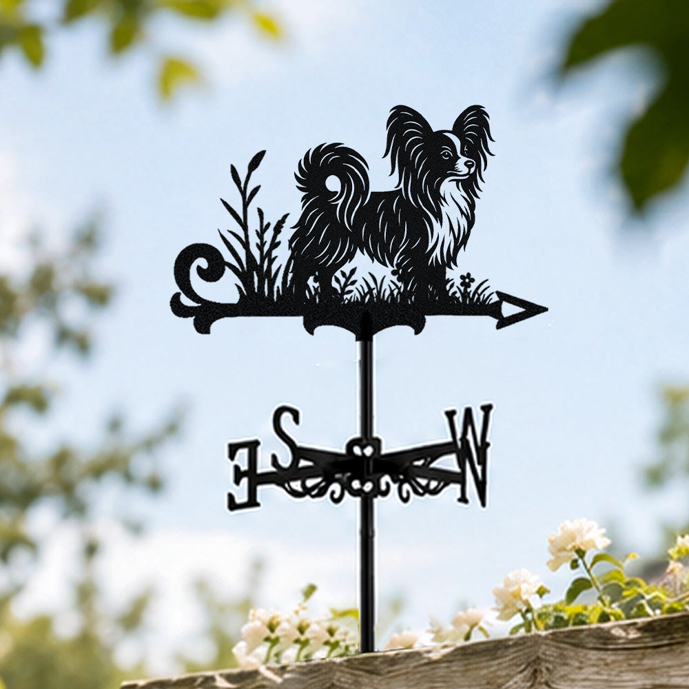 Papillon metal weather vane with directional arrows and mounting rod, outdoor roof and garden decoration
