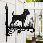 Parson russell terrier metal hanging basket bracket mounted on outdoor wall for plant decoration