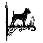 Parson russell terrier metal hanging basket bracket mounted on outdoor wall for plant decoration