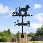 Parson russell terrier metal weather vane with directional arrows and mounting rod, outdoor roof and garden decoration