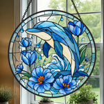 Pastel pink coral seahorse stained glass suncatcher window hanging, suitable for home and garden decoration