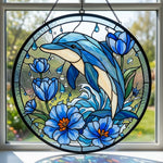 Pastel pink coral seahorse stained glass suncatcher window hanging, suitable for home and garden decoration