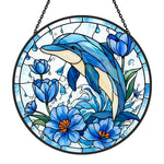 Pastel pink coral seahorse stained glass suncatcher window hanging, suitable for home and garden decoration
