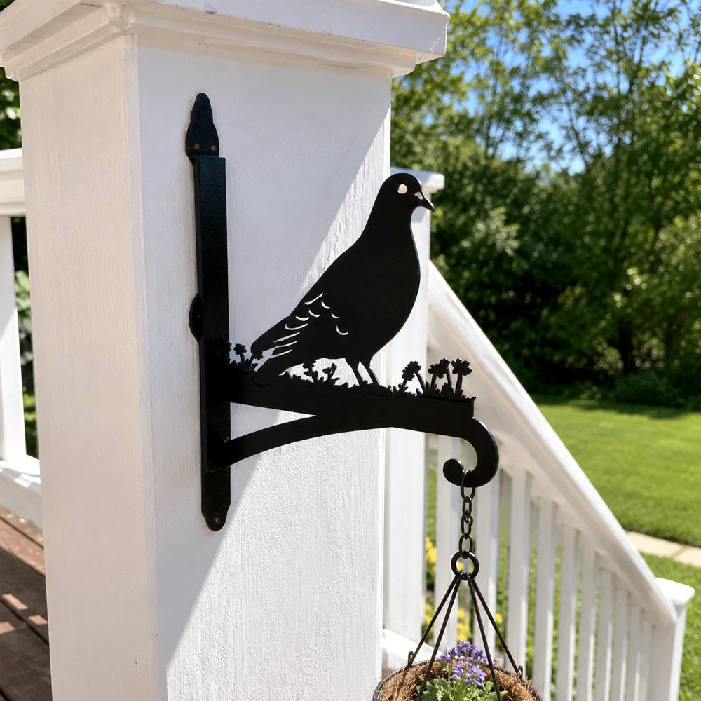 Peace dove bird metal hanging basket bracket mounted on outdoor wall for plant decoration