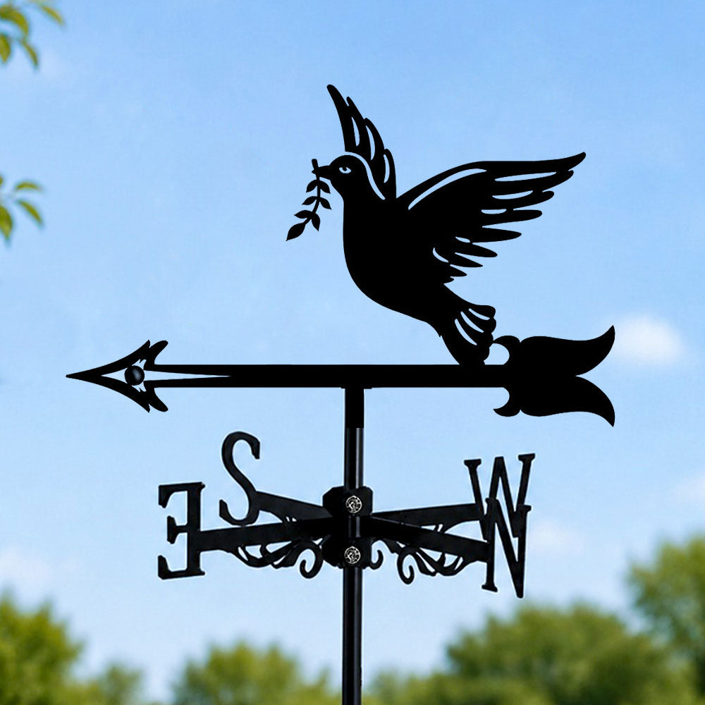 Peace dove metal weather vane with directional arrows and mounting rod, outdoor roof and garden decoration