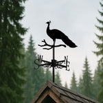 Peacock on branch metal weather vane with directional arrows and mounting rod, outdoor roof and garden decoration