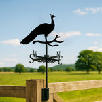 Peacock on branch metal weather vane with directional arrows and mounting rod, outdoor roof and garden decoration