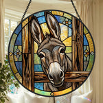 Peeking donkey stained glass suncatcher window hanging, suitable for home and garden decoration