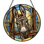 Peeking donkey stained glass suncatcher window hanging, suitable for home and garden decoration