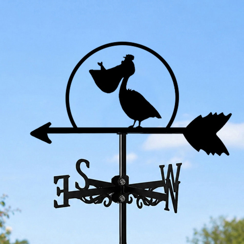Pelican metal weather vane with directional arrows and mounting rod, outdoor roof and garden decoration