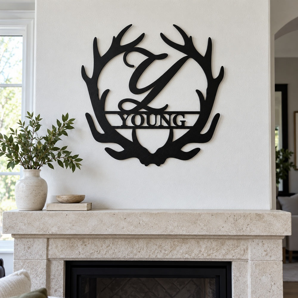 Personalized Initial Name Monogram metal wall sign displayed on the wall
