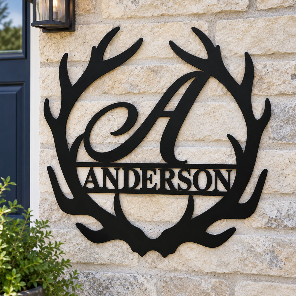 Personalized Initial Name Monogram metal wall sign displayed on the wall