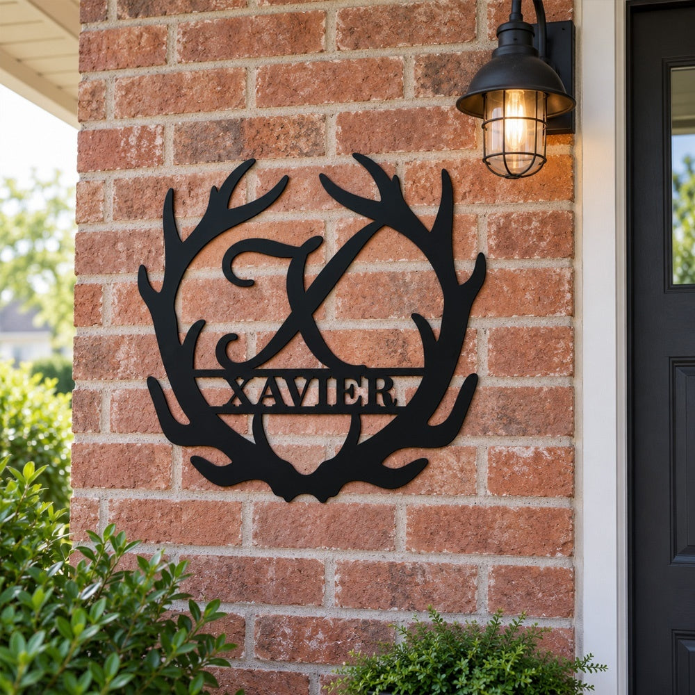 Personalized Initial Name Monogram metal wall sign displayed on the wall
