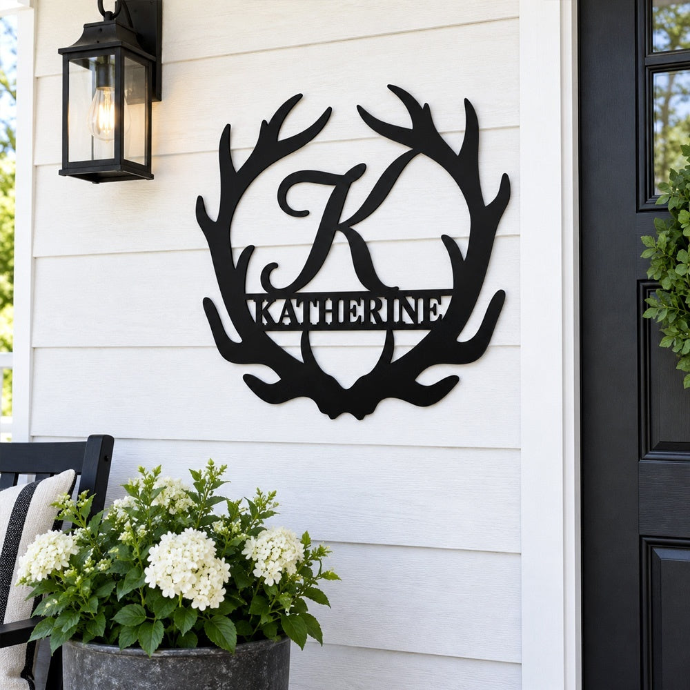 Personalized Initial Name Monogram metal wall sign displayed on the wall