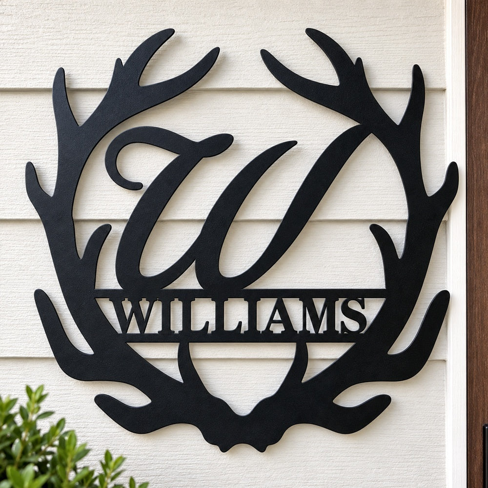 Personalized Initial Name Monogram metal wall sign displayed on the wall