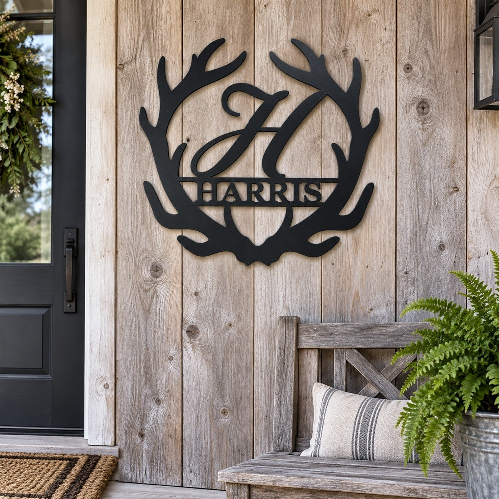 Personalized Initial Name Monogram metal wall sign displayed on the wall