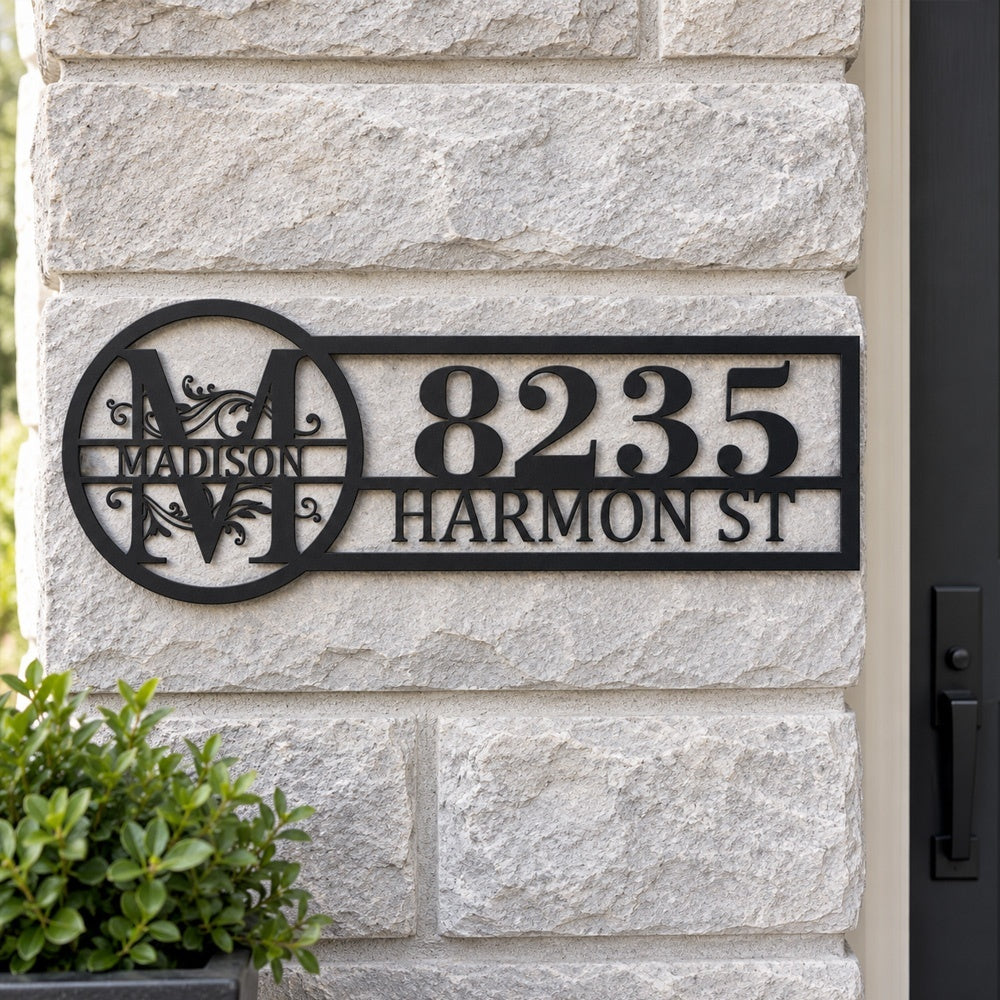 Personalized Initial Name Monogram metal wall sign displayed on the wall