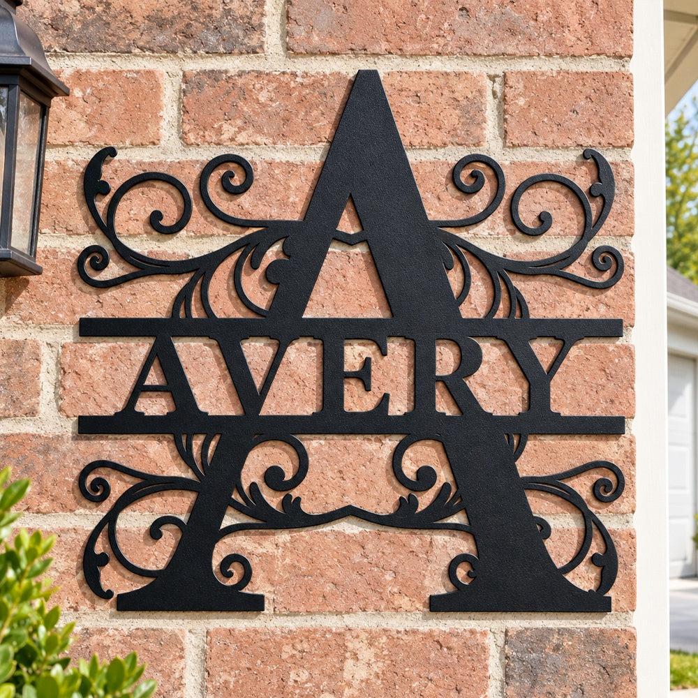 Personalized Initial Name Monogram metal wall sign displayed on the wall