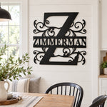 Personalized Initial Name Monogram metal wall sign displayed on the wall