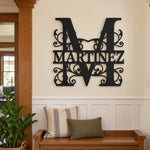 Personalized Initial Name Monogram metal wall sign displayed on the wall