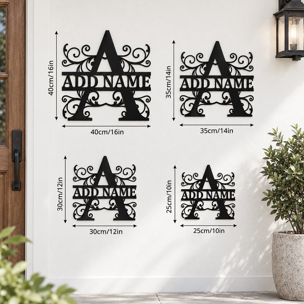 Personalized Initial Name Monogram metal wall sign displayed on the wall