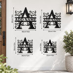 Personalized Initial Name Monogram metal wall sign displayed on the wall