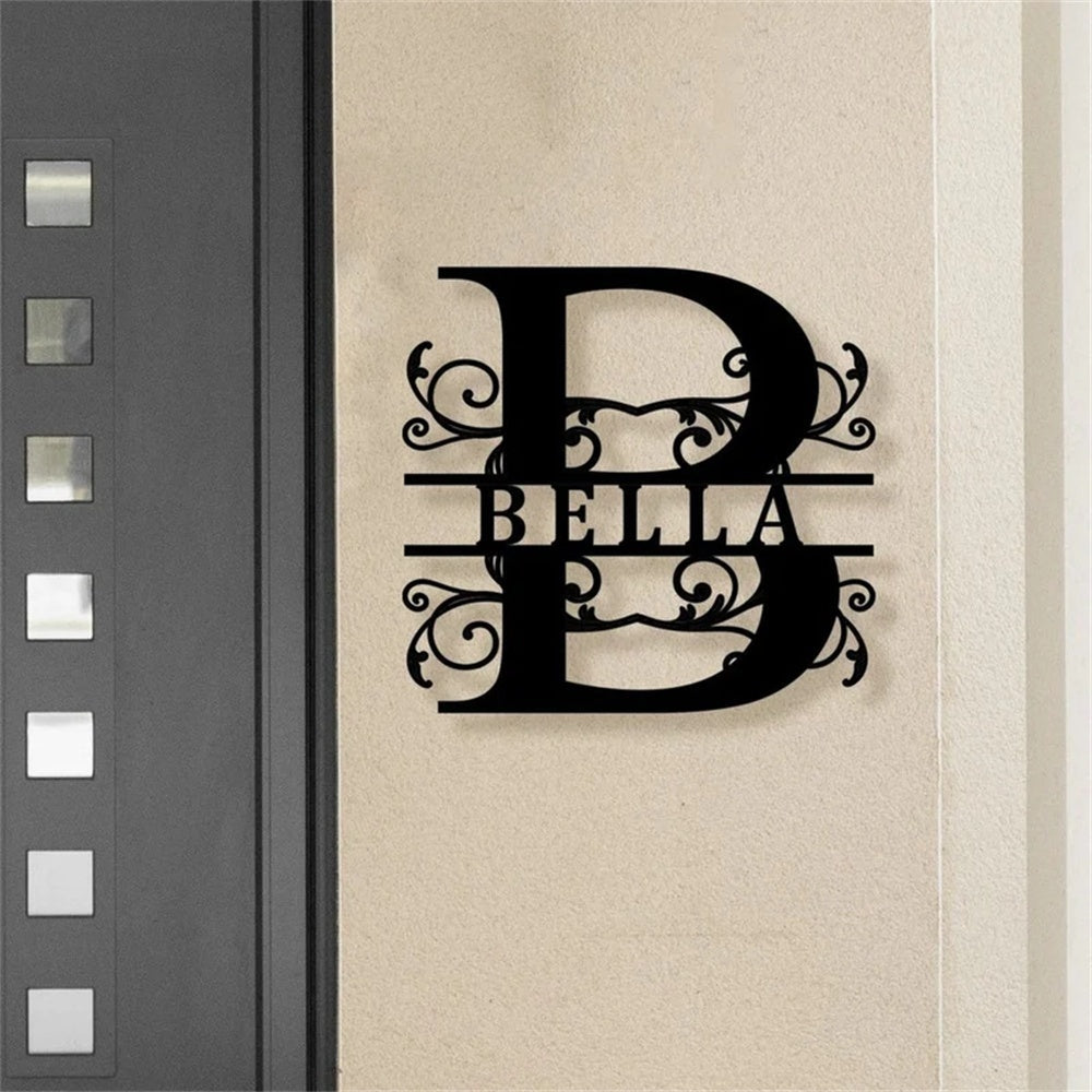 Personalized Initial Name Monogram metal wall sign displayed on the wall