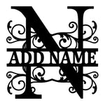Personalized Initial Name Monogram metal wall sign displayed on the wall