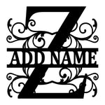 Personalized Initial Name Monogram metal wall sign displayed on the wall