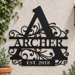 Personalized Initial Name Monogram metal wall sign displayed on the wall