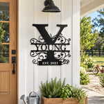 Personalized Initial Name Monogram metal wall sign displayed on the wall