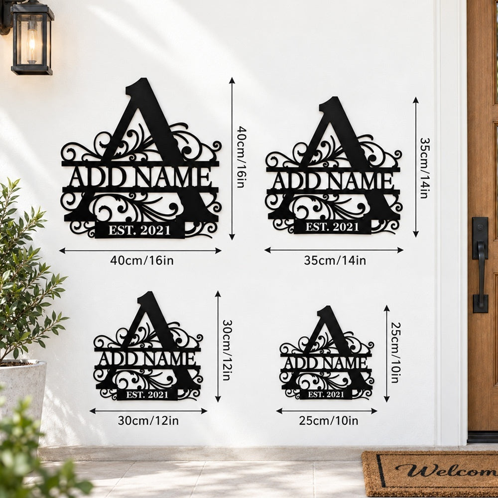 Personalized Initial Name Monogram metal wall sign displayed on the wall