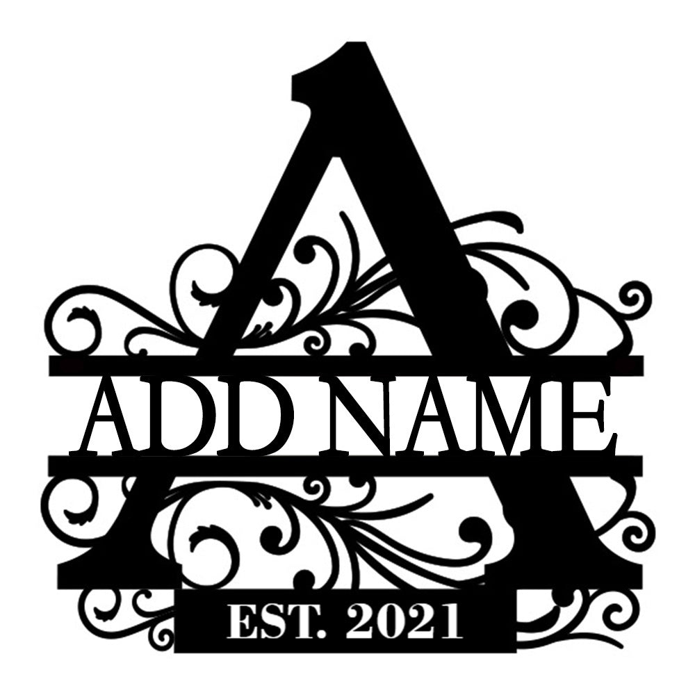 Personalized Initial Name Monogram metal wall sign displayed on the wall