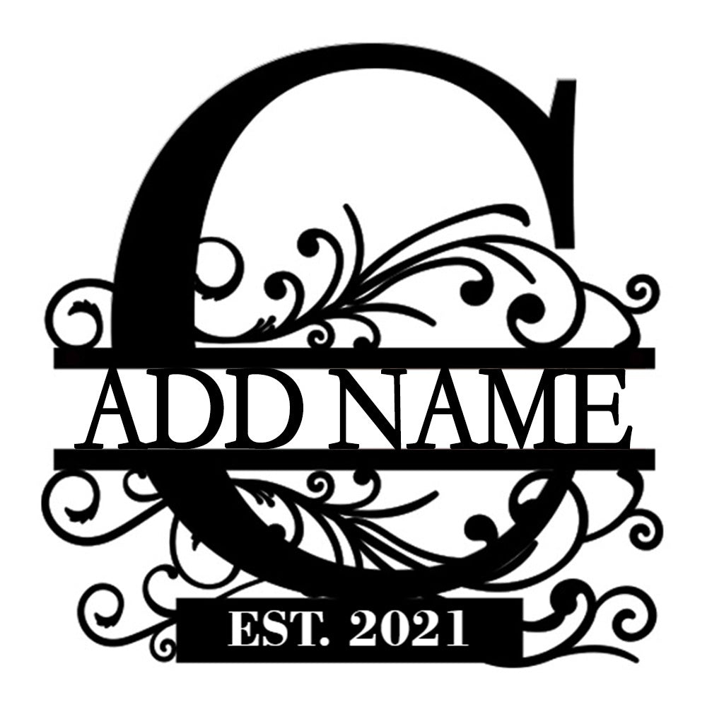 Personalized Initial Name Monogram metal wall sign displayed on the wall