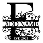 Personalized Initial Name Monogram metal wall sign displayed on the wall