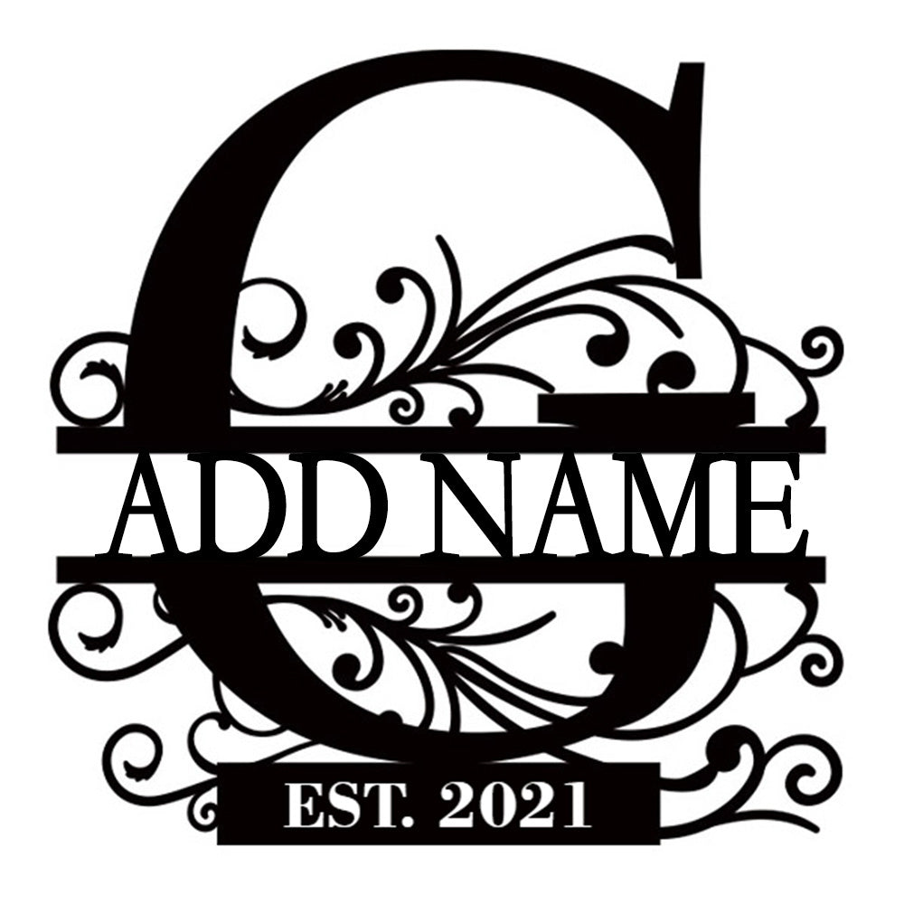 Personalized Initial Name Monogram metal wall sign displayed on the wall