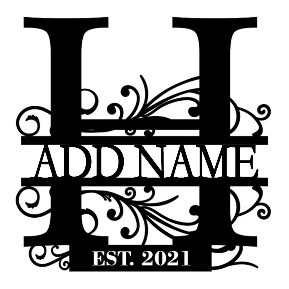 Personalized Initial Name Monogram metal wall sign displayed on the wall