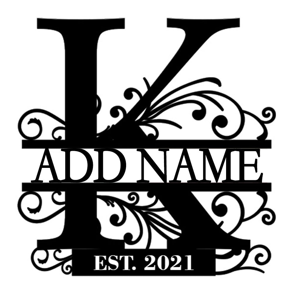 Personalized Initial Name Monogram metal wall sign displayed on the wall