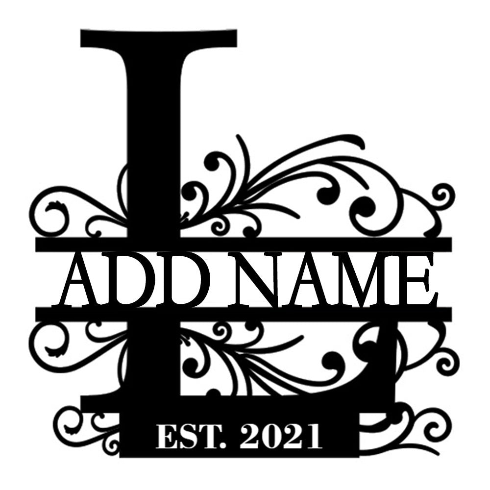 Personalized Initial Name Monogram metal wall sign displayed on the wall