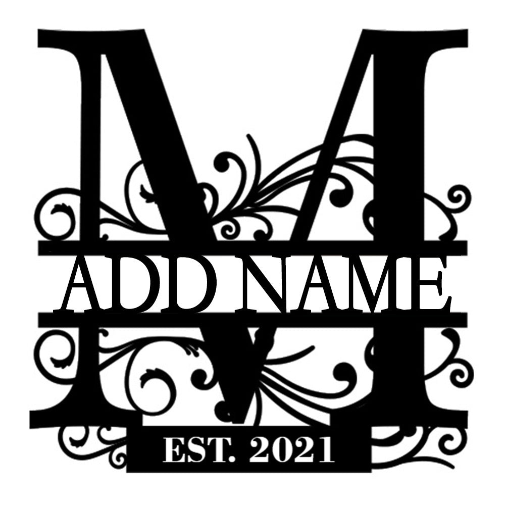 Personalized Initial Name Monogram metal wall sign displayed on the wall