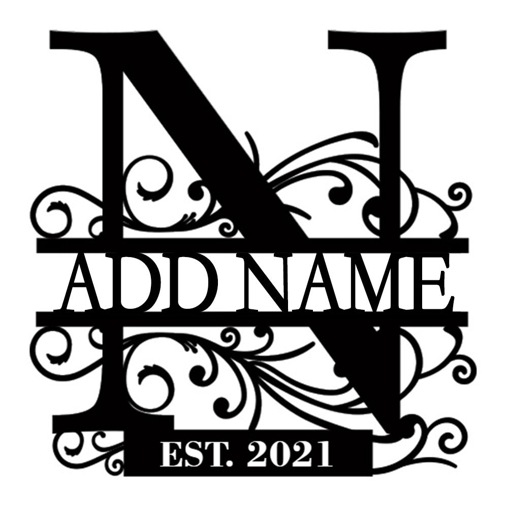 Personalized Initial Name Monogram metal wall sign displayed on the wall
