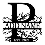 Personalized Initial Name Monogram metal wall sign displayed on the wall