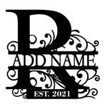 Personalized Initial Name Monogram metal wall sign displayed on the wall