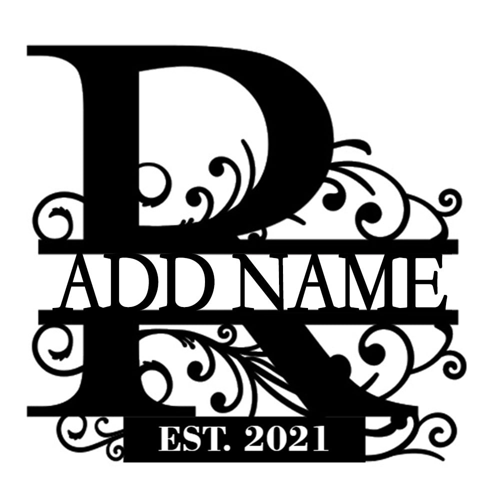 Personalized Initial Name Monogram metal wall sign displayed on the wall