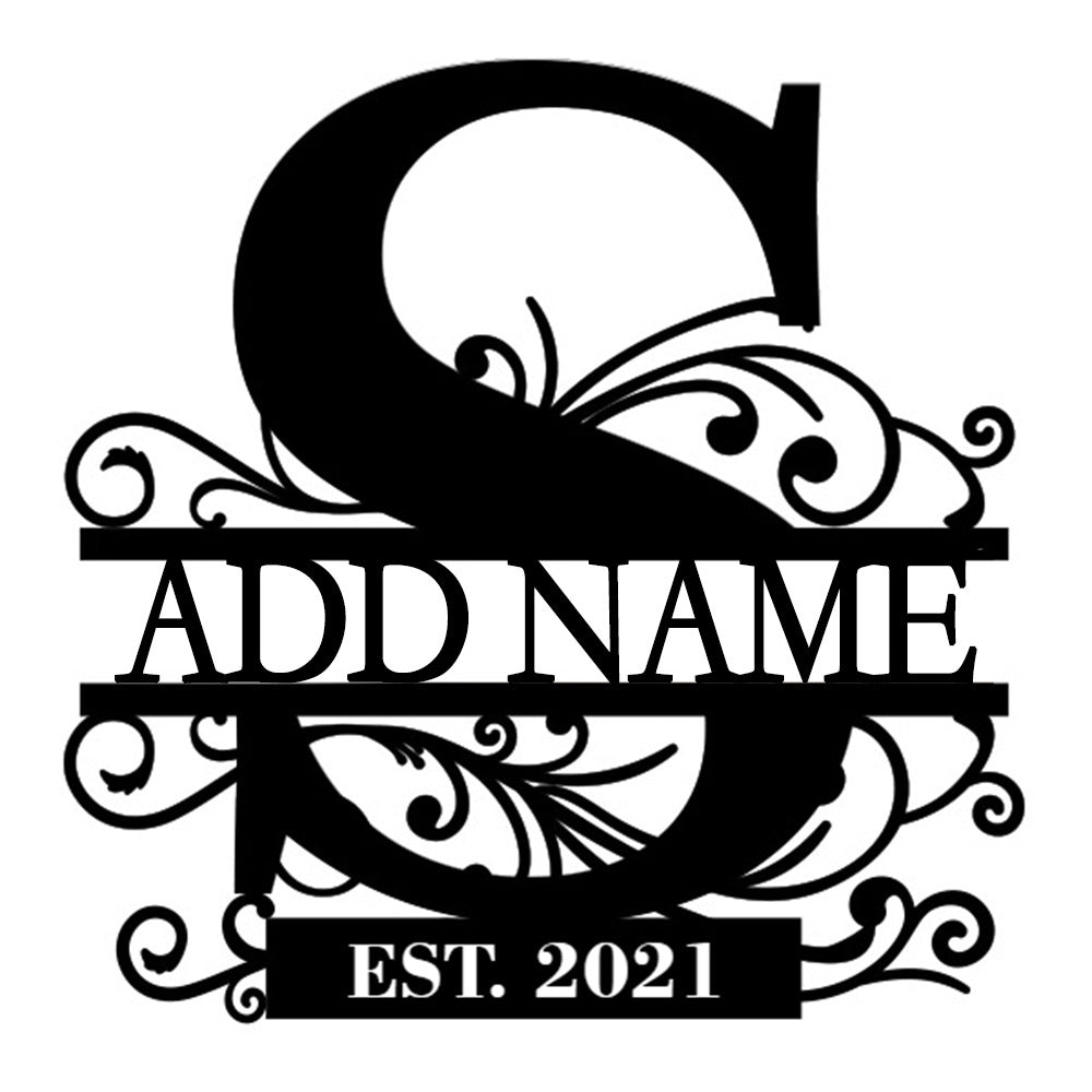 Personalized Initial Name Monogram metal wall sign displayed on the wall