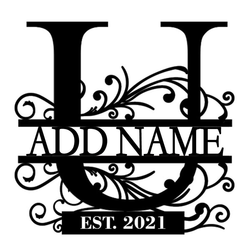 Personalized Initial Name Monogram metal wall sign displayed on the wall